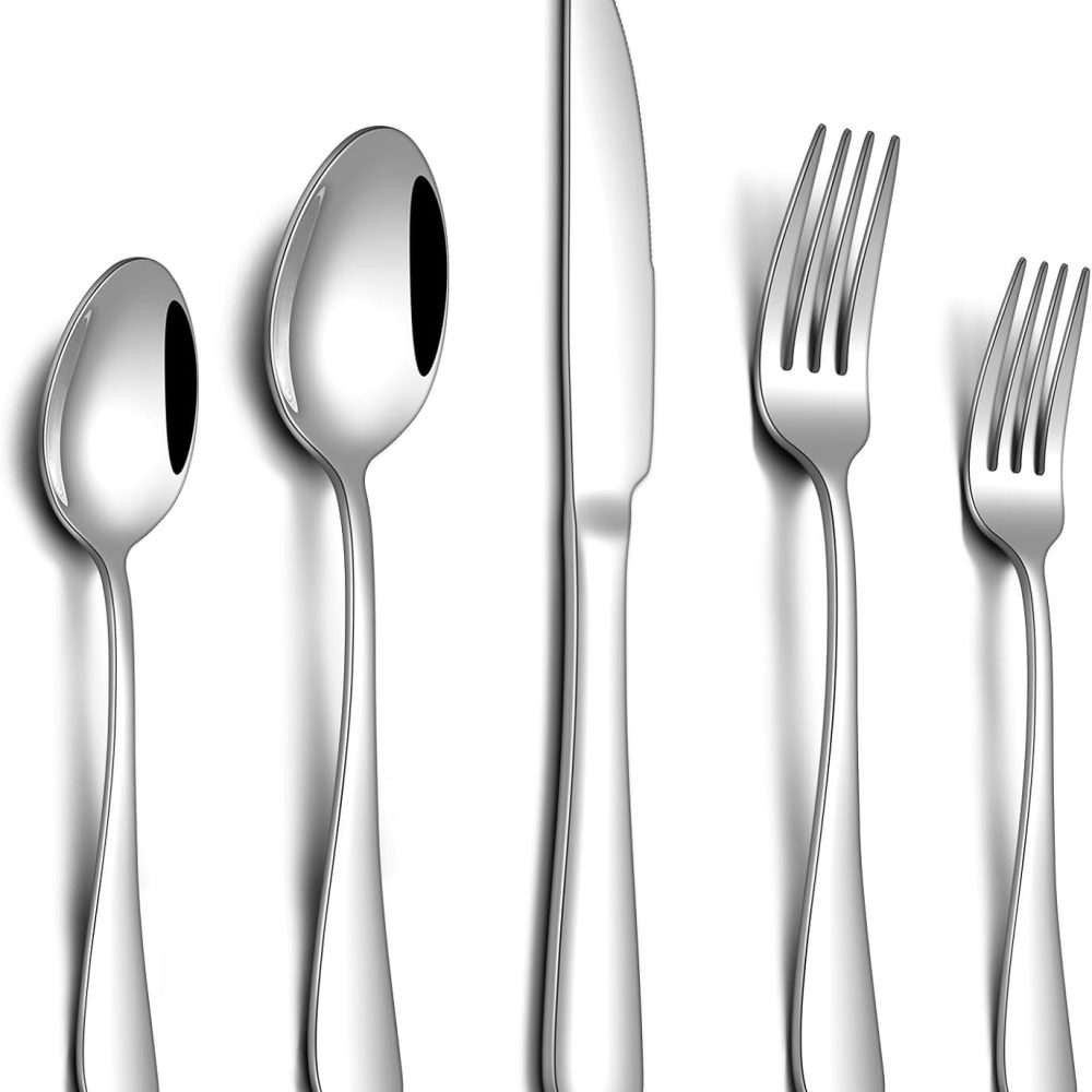 20 Piece Silverware Set, Stainless Steel Flatware Set for 4 Food Grade Cutlery Utensil Set Include Knife Fork Spoon Mirror Polished Dishwasher Safe
