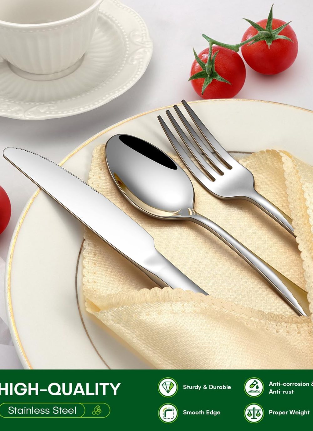 20 Piece Silverware Set, Stainless Steel Flatware Set for 4 Food Grade Cutlery Utensil Set Include Knife Fork Spoon Mirror Polished Dishwasher Safe - Image 3