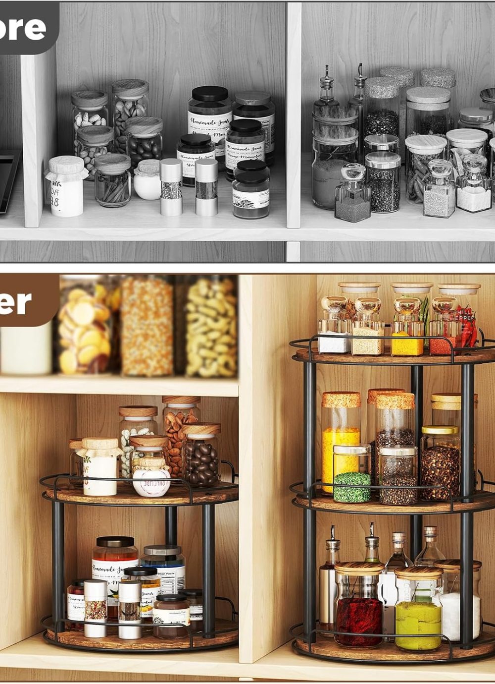 LAMU 12.2'' Wood Lazy Susan Turntable Organizer for Cabinet, 3 Tier Lazy Susan Spice Rack Organizer for Kitchen, Table Top, Countertop, Pantry, Bathroom - Image 4