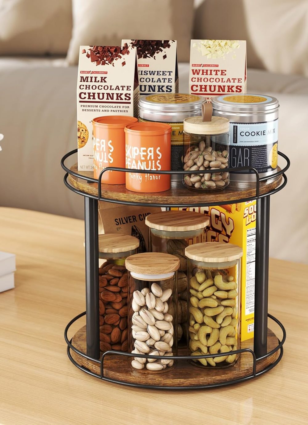 LAMU 12.2'' Wood Lazy Susan Turntable Organizer for Cabinet, 3 Tier Lazy Susan Spice Rack Organizer for Kitchen, Table Top, Countertop, Pantry, Bathroom - Image 7