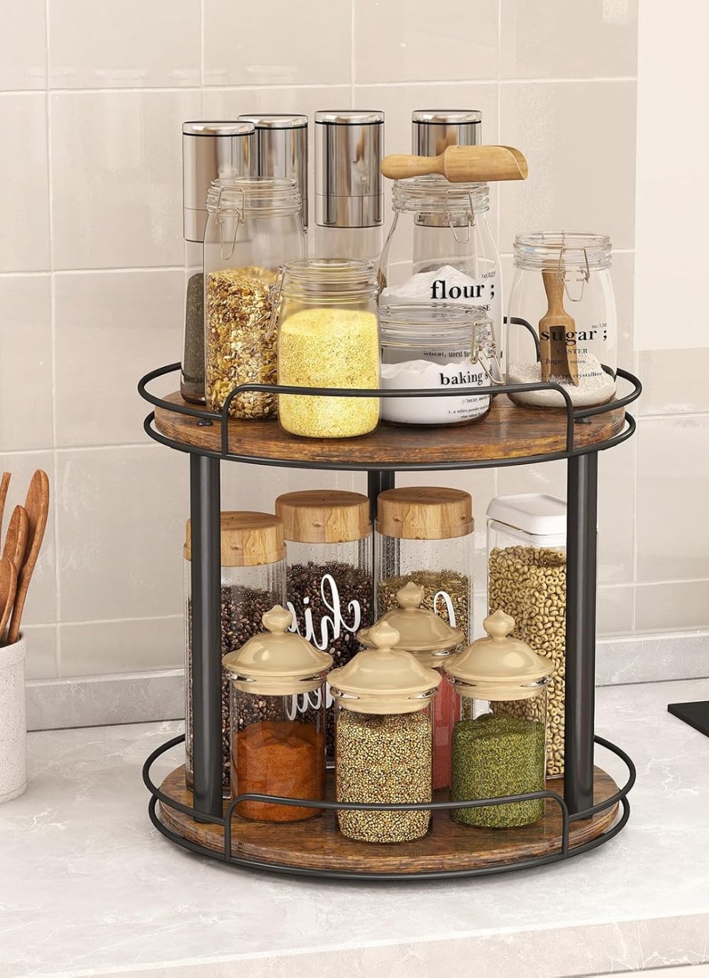 LAMU 12.2'' Wood Lazy Susan Turntable Organizer for Cabinet, 3 Tier Lazy Susan Spice Rack Organizer for Kitchen, Table Top, Countertop, Pantry, Bathroom - Image 8