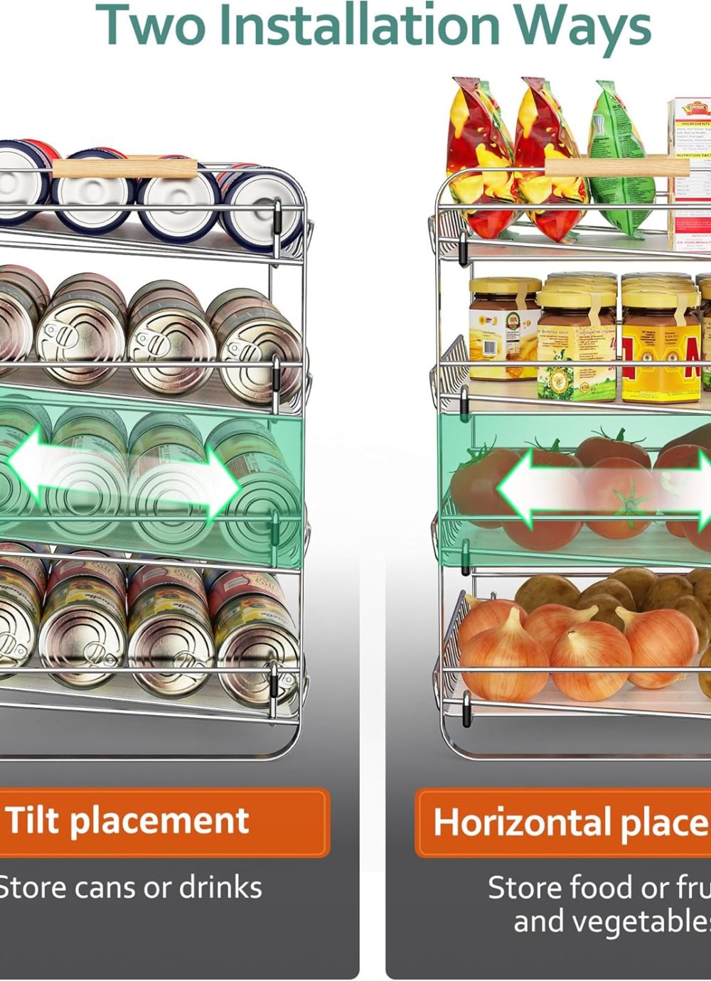MAXIFFE 4 Tier Can Organizer for Pantry, Space-Saving Adjustable Easy Assembly Metal Sturdy Hold 48 Cans Storage Rack Holder Dispenser for Kitchen Countertop Cabinet RV, for Soda Drinks Fruits, Chrome - Image 5