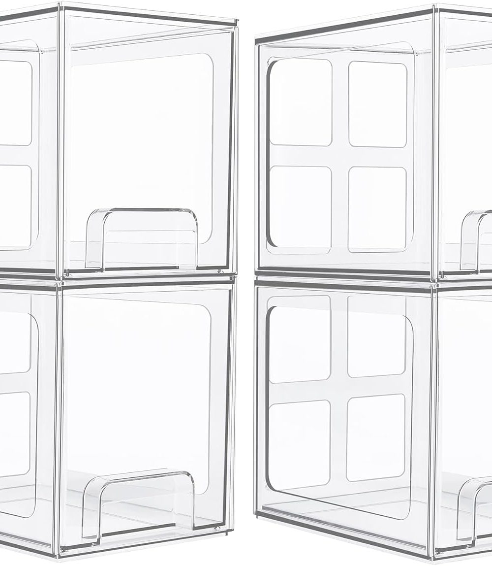 Vtopmart 4 Pack Stackable Storage Drawers, 6.6''Tall Acrylic Bathroom Makeup Organizers,Clear Plastic Drawers For Vanity, Undersink, Kitchen Cabinet,Pantry Organization and Storage