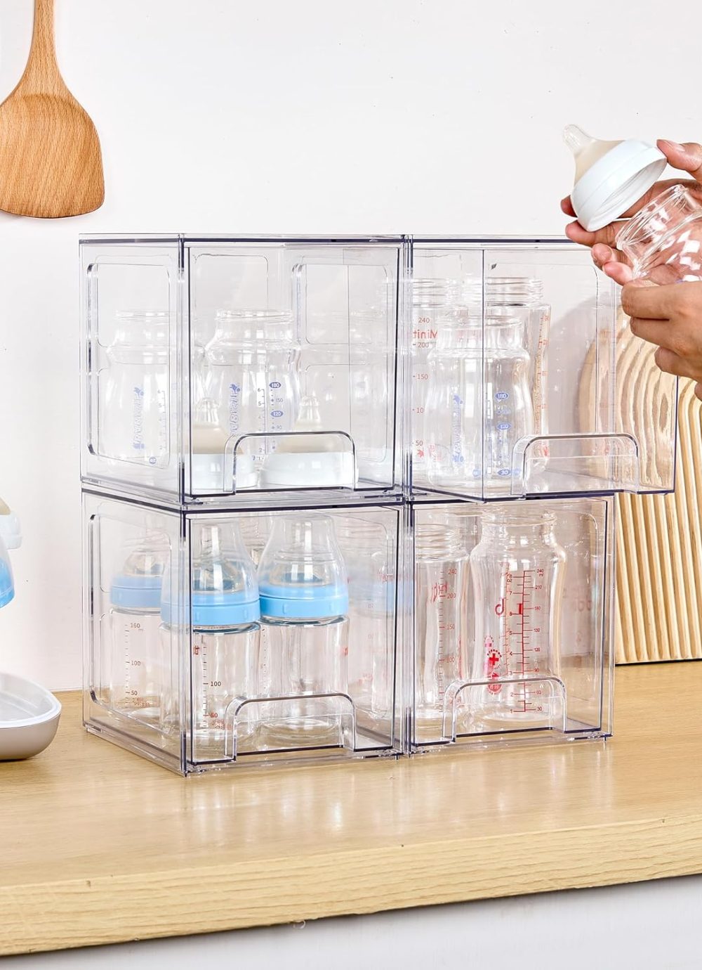 Vtopmart 4 Pack Stackable Storage Drawers, 6.6''Tall Acrylic Bathroom Makeup Organizers,Clear Plastic Drawers For Vanity, Undersink, Kitchen Cabinet,Pantry Organization and Storage - Image 2
