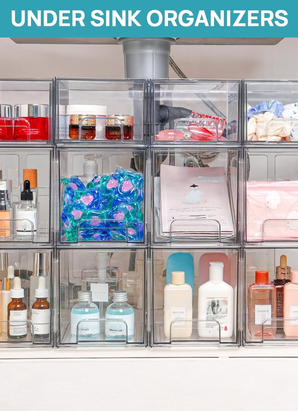 Vtopmart 4 Pack Stackable Storage Drawers, 6.6''Tall Acrylic Bathroom Makeup Organizers,Clear Plastic Drawers For Vanity, Undersink, Kitchen Cabinet,Pantry Organization and Storage - Image 7