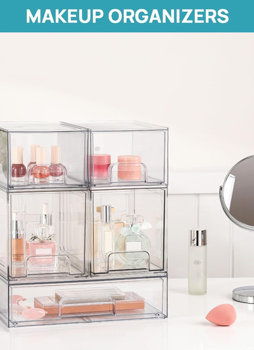 Vtopmart 4 Pack Stackable Storage Drawers, 6.6''Tall Acrylic Bathroom Makeup Organizers,Clear Plastic Drawers For Vanity, Undersink, Kitchen Cabinet,Pantry Organization and Storage - Image 9